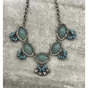 Blue Gem Beaded Rhinestone Pendant Statement Necklace